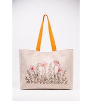 Omuz Çanta – Nakışlı Keten Karışımlı Kumaş Tote Çanta