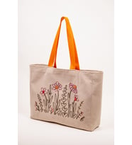 Omuz Çanta – Nakışlı Keten Karışımlı Kumaş Tote Çanta