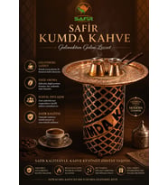 SAFİR TABURE KUMDA KAHVE BAKIR YÜKSEK BOY KUMDA KAHVE MAKİNESİ BAKIR TEPSİLİ BAKIR KUMDA KAHVE STANDI SAFİR GOLD
