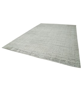 Gri El Dokuma Salon Halısı Geometrik Desenli Kabartmalı Yüzey Modern Stil Yatak Odası