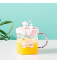 Livava Pipetli Tavşan Ve Ayıcık  Cam Kupa, 9x8,5
