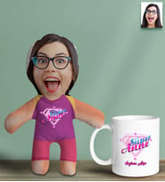 BK Gift Kişiye Özel Fotoğraflı Pembe Süper Anne Bebek Yastık ve Kupa Bardak Hediye Seti-7, Anneye Hediye, Anneler Günü Hediyeleri