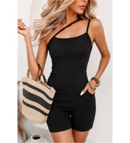 Kadın Asimetrik Askılı Mini Kaşkorse Bodycon Tulum