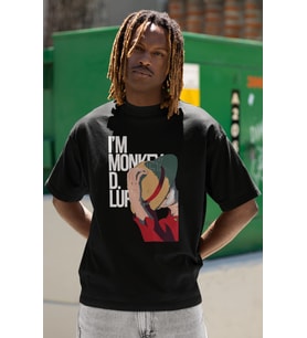 Tasarım Im Monkey D. Luffy Baskılı Unisex Oversize Anime Dizi Karakter Tişört
