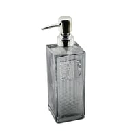CAM KARE - ŞEFFAF ŞİŞE--BUZLU NOKTA DESEN SIVI SABUNLUK 450ML GÜMÜŞ PLASTİK POMPA GO-53-vice 00726