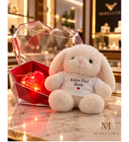Mirellora Romantik Işıklı Kalp ve Kişiye Özel Peluş Tavşan Seti