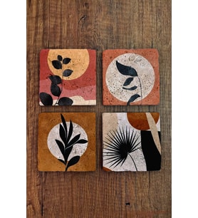 Doğal Taş Bardak Altlığı 4'lü Set - Modern Desenler