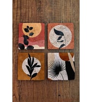 Doğal Taş Bardak Altlığı 4'lü Set - Modern Desenler