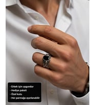 Skull Noir Onyx Men's Ring Kuru Kafa Siyah Oniks Erkek Yüzüğü