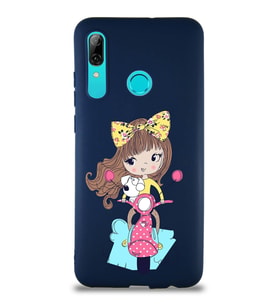 Huawei P Smart 2019 Soft Premier Kapak Vespagirl Tasarımlı Silikon Kılıf - Lacivert (Şeffaf)