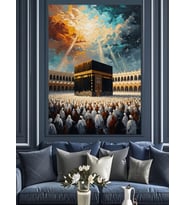 Gece Denizinde Işıklı Kabe Manzarası Dekoratif Kanvas - Mdf Ahşap Tablo