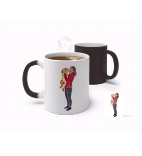 BK Gift Kişiye Özel Tam Boy Kız ve Kedi Karikatürlü Sihirli Kupa Bardak-1 (Beyaz)