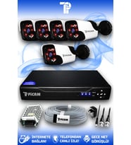 PICAM 5 Kameralı Panda 5 Dış Kamera Set HDD'siz Full HD Gece Görüşlü Güvenlik Kamerası Sistemi
