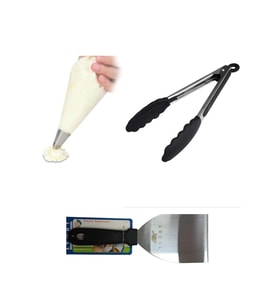 12'li Krema Torbası + Çelik Maşa + Pasta Spatulası Seti