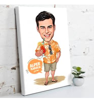 Tatil Yapan Erkek Karikatürlü Kanvas Tablo