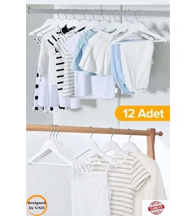 12 Adet Çocuk Elbise Askısı, Bebek Askısı, Beyaz