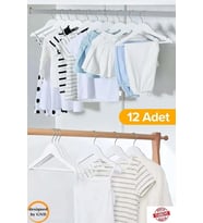 12 Adet Çocuk Elbise Askısı, Bebek Askısı, Beyaz