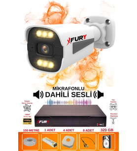 FURY 1 li Sesli 6 Warm Led Gece Renkli Görüş Su Geçirmez Güvenlik Kamerası Seti 320GB