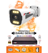 FURY 1 li Sesli 6 Warm Led Gece Renkli Görüş Su Geçirmez Güvenlik Kamerası Seti 320GB