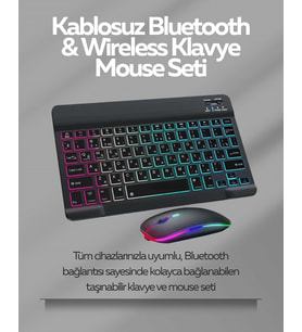 Tüm Cihazlarla Uyumlu Rgb Işıklı Kablosuz Klavye Ve Mouse Seti
