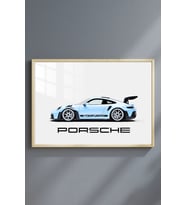 Araba Porsche Çerçeveli Metal Poster Tablo