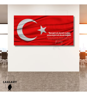 Panoramik Kanvas Makam Panosu Türk Bayrağı Atatürk Beni görmek demek mutlaka yüzümü görmek demek