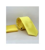 Erkek Sarı Saten Mendilli Kravat Set