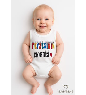 Teyzesinin Kıymetlisi Yazılı Kolsuz Bebek Body – %100 Pamuk, Renkli Baskılı, Yazlık Çıtçıtlı Zıbın (Beyaz)