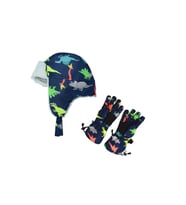 sugeçirmez erkek çocuk bere eldiven set 3-7 yaş kayak snowboard lacivert üstü renkli Dino