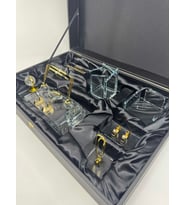 VIP Şeffaf Cam Masa İsimlik Ful Set Hediyelik Deri Kutu ve Kabartma Yazılı (Gold)