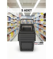 5 ADET / 22 Litre Plastik Market Alışveriş Sepeti Profesyonel Market Mağaza El Sepeti Kırmızı (Antrasit)