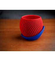 3D Baskı Küre Saksı - Kafes Dokulu İki Parçalı Dekoratif Saksı - Kırmızı-Mavi