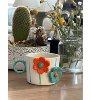 2 Çiçekli Renkli Kısa Fincan  Mug (Karışık)