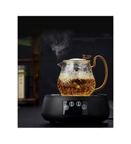 Borosilikat Cam Buzlu Gold Saplı Bitki Çayı Demliği 550 Ml Altındem