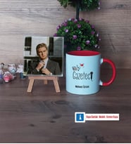 Gazeteci Fotoğraflı Dekoratif Taş, Kupa Bardak Beyaz Hediye (Model 2)