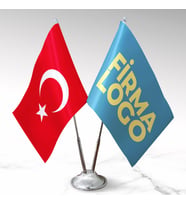 Firmaya Özel Çift Direkli Logolu Masa Üstü Bayrak
