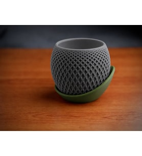 3D Baskı Küre Saksı - Kafes Dokulu İki Parçalı Dekoratif Saksı - Gri-Yeşil