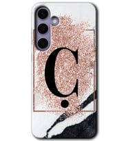 Galaxy S24 Plus Kılıf HD Desen Baskılı Kılıf - Pembe Mermer Desenli Ç Harfi