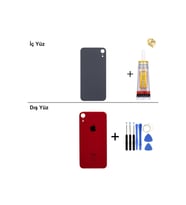 iPhone XR Kırmızı Arka Kapak Arka Cam Batarya Kapağı Lazer Kesim Kapak Pil Kapağı + B-7000 Yapıştırıcı + Tamir Seti