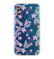 Samsung Galaxy M21  Kamera Korumalı Kapak Floral Pudra Tasarımlı  Şeffaf  Kılıf