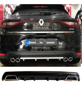 Renault Megane 4 Difüzör Arka Tampon Eki 2 Egzoz Çıkışlı Siyah Lüx Tip
