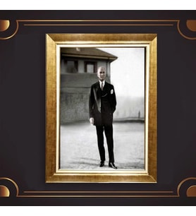 Altın Varaklı Çerçeveli Paspartulu Atatürk Tablo z5037 (Gold)