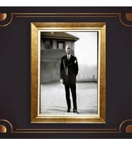 Altın Varaklı Çerçeveli Paspartulu Atatürk Tablo z5037 (Gold)
