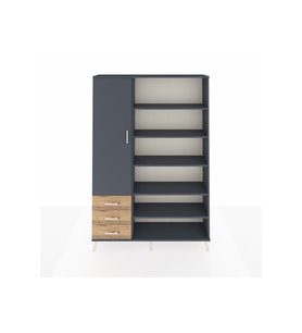 Arges Dolap 9 Raflı 3 Çekmeceli 3 Kapaklı 132x30x195 Antrasit-Antrasit/Çam