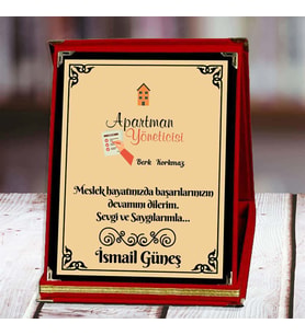 Apartman Yöneticisi Baskılı Plaket (1. Tasarım)  Kişiye Özel (Kırmızı)