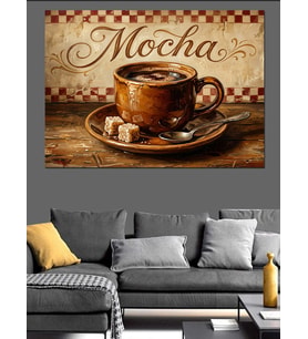 Mocha Yazılı Nostaljik Kahve Fincanı Dekoratif Kanvas - Mdf Ahşap Tablo