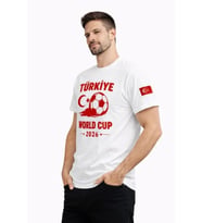 Erkek Türkiye World Cup 2026 Baskılı Tişört Futbol Temalı Forma T-Shirt - Beyaz