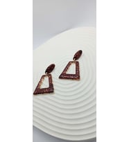 Bordo-Kahve Tonda Üçgen Sallantılı Vintage Küpe