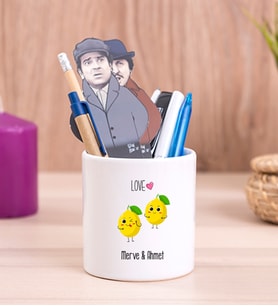 Kişiye Özel Sevimli Limonlar Seramik Kalemlik
