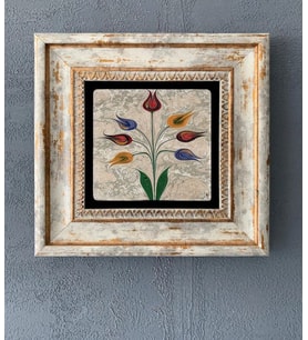 Çerçeveli Taş Duvar Dekoru 20x20 Çİçek